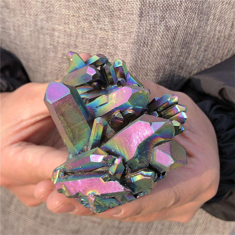 190g Electroplate Rainbow cluster quartz crystal mineral specimen reiki healing