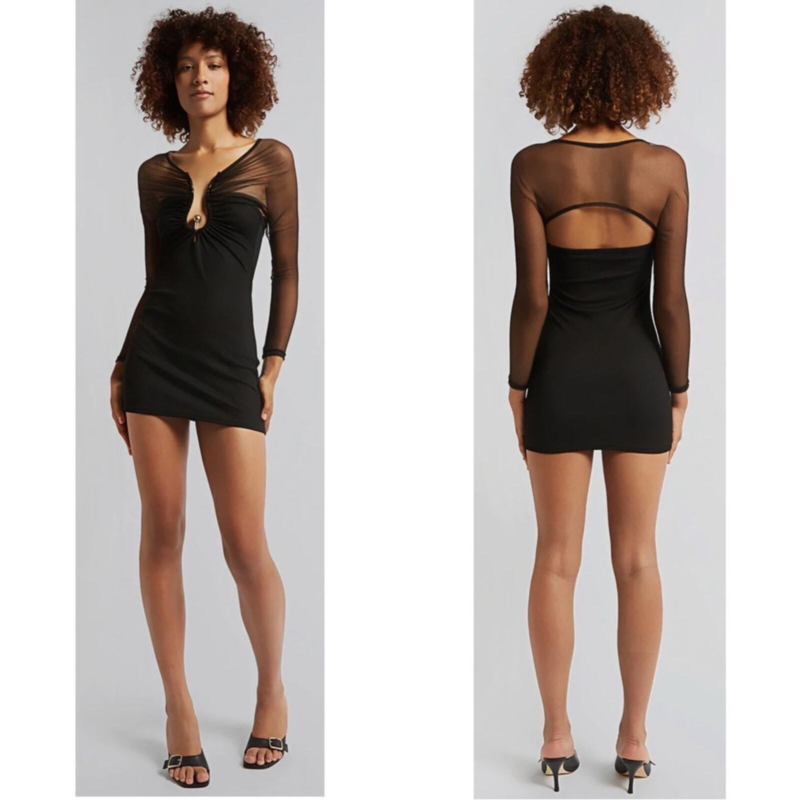 Christopher Esber Polar Orbit Black Ruched Shawl Mini Dress Size 4