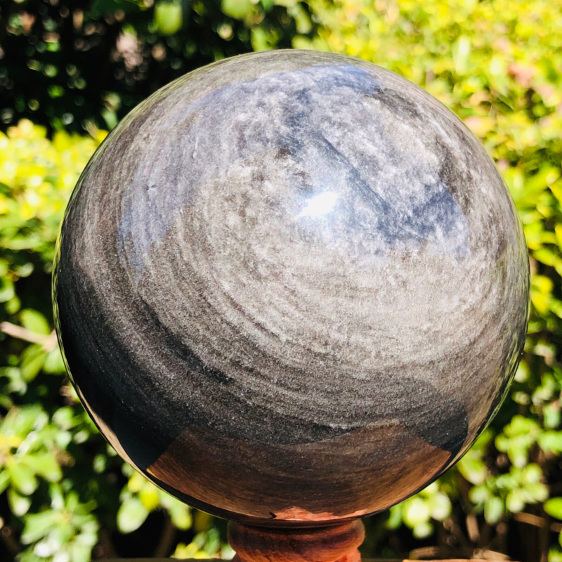 2.5LB TOP Natural Silver Obsidian Sphere Crystal quartz Ball Healing 797