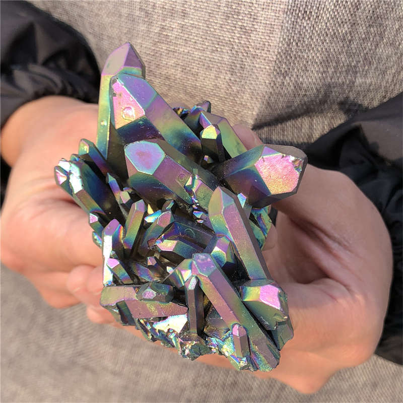 190g Electroplate Rainbow cluster quartz crystal mineral specimen reiki healing
