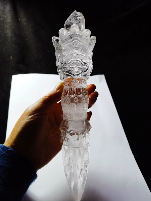 Giant Tibetan High Altitude Clear Quartz Crystal Amulet Dorje Vajra Phuba 10.2''