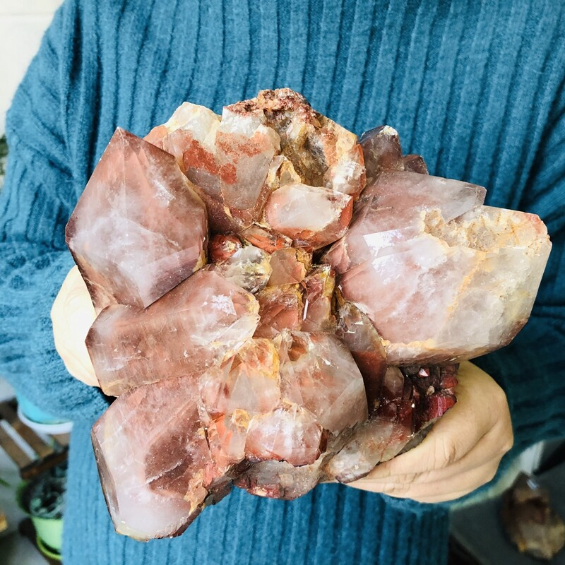 5.2lb Natural Red Ghost Pyramid Quartz Crystal Cluster Vug Raw Mineral Specimens