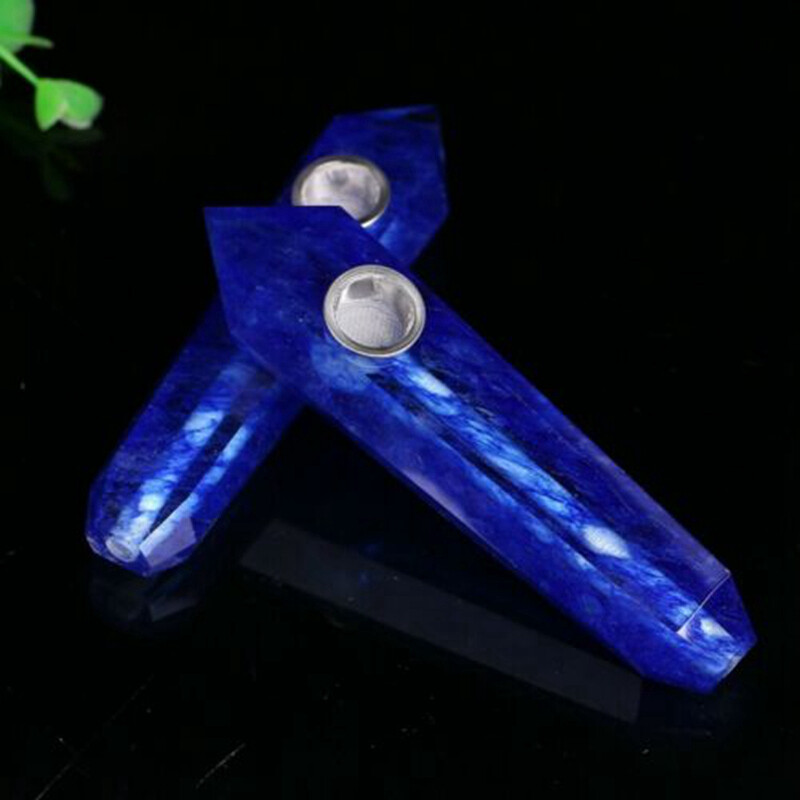 Natural Blue Melting Stone Smoking Pipe Quartz Crystal Wand Point Reiki Obelisk
