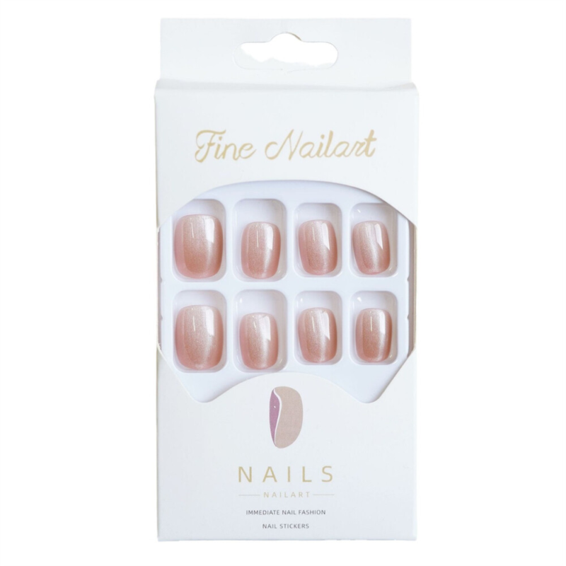 Nude Color Cat Eye False Nail Short Square Press on Nails for Nail Art 24pcs