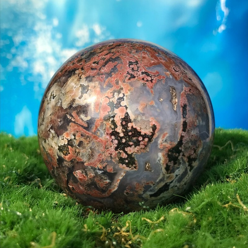 220GRare Natural Ocean Jasper Quartz Ball Crystal Ball Sample Repair