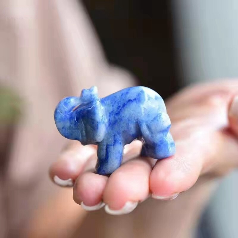 Natural Quartz Baby Elephant Stone Crystal Healing Carved Gemstone Animal Decor