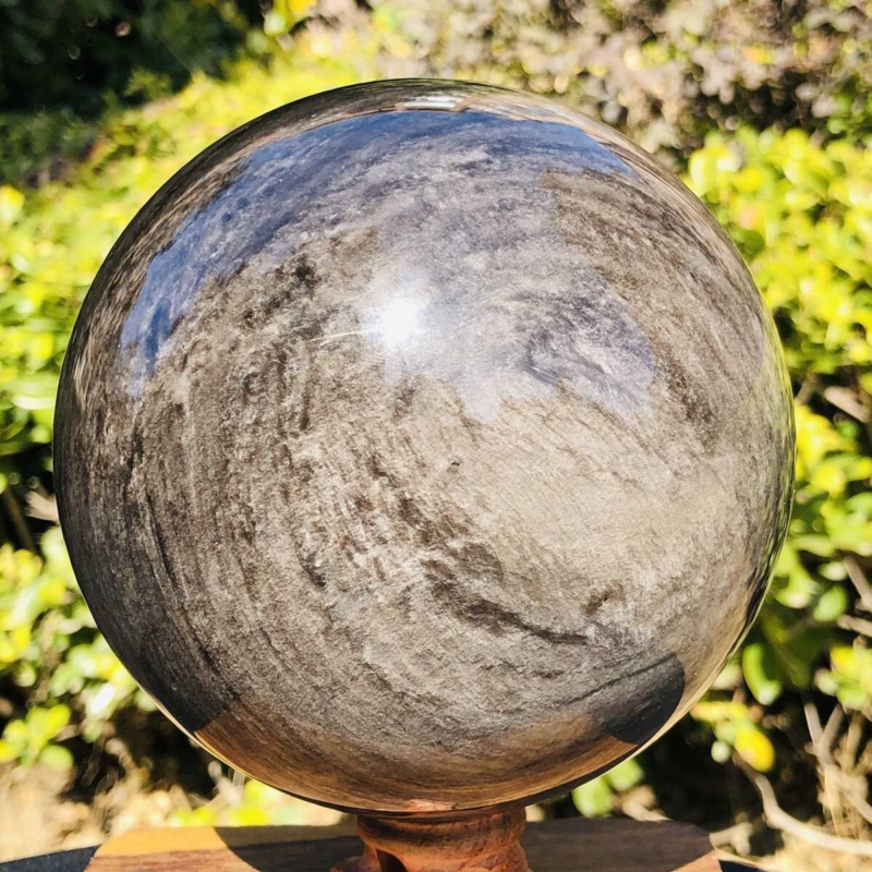 2150G HUGE Natural Silver Obsidian Sphere Crystal quartz Ball Healing 779