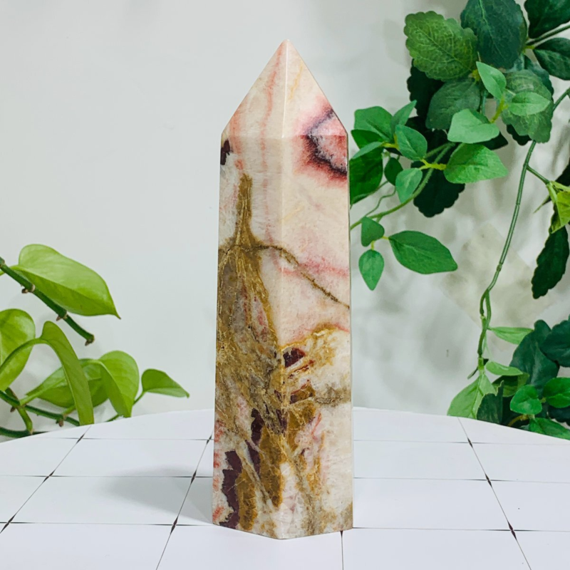 652g Natural Pork Stone Quartz Obelisk Crystal Wand Point Tower Reiki Healing