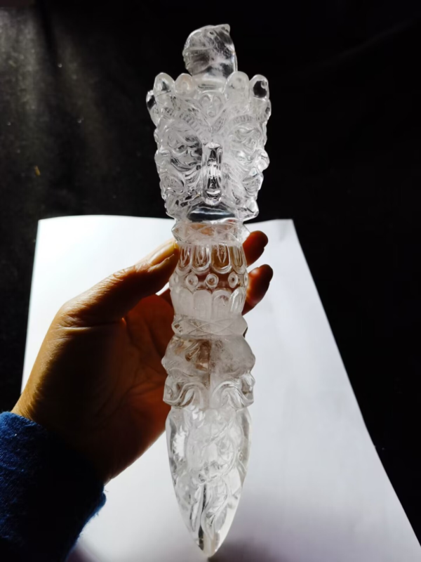 Giant Tibetan High Altitude Clear Quartz Crystal Amulet Dorje Vajra Phuba 10.2''