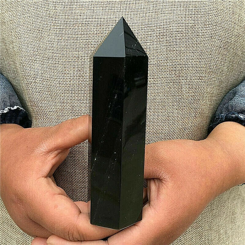 Natural obsidian quartz obelisk crystal wand point healing