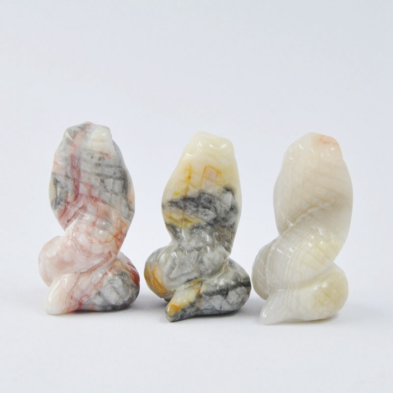 Natural Quartz Crystal Carved Snake Viper Healing Stone Cobra Animal Decor Reiki