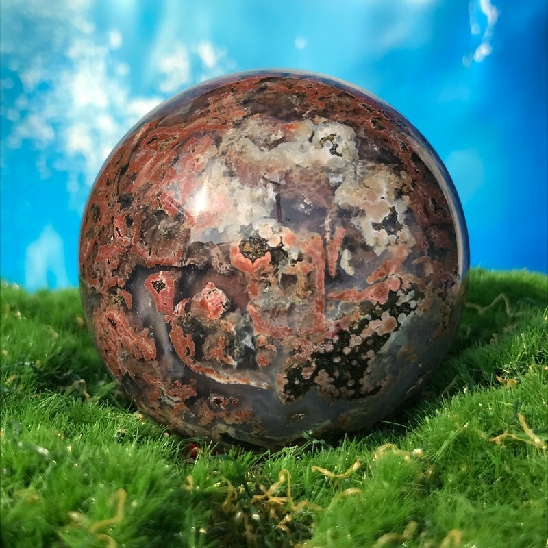 220GRare Natural Ocean Jasper Quartz Ball Crystal Ball Sample Repair