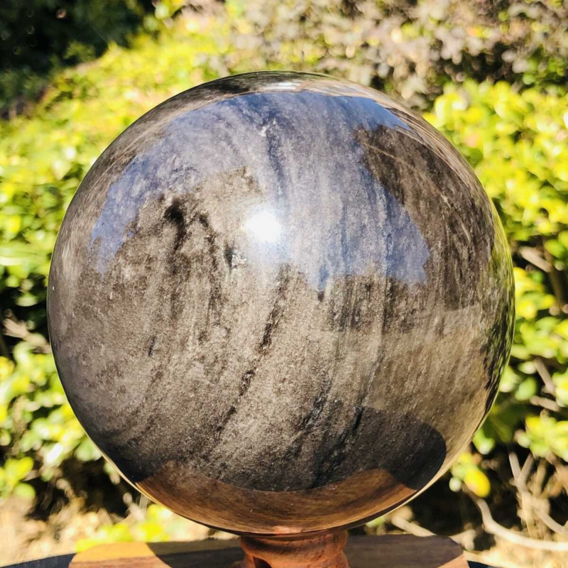2150G HUGE Natural Silver Obsidian Sphere Crystal quartz Ball Healing 779