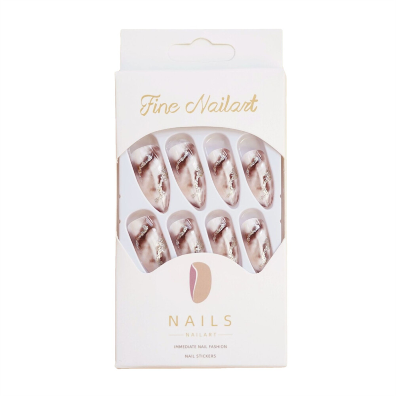 Almond Short False Nail Blooming Gold Glitter Press on Nails for Nail Art 24pcs