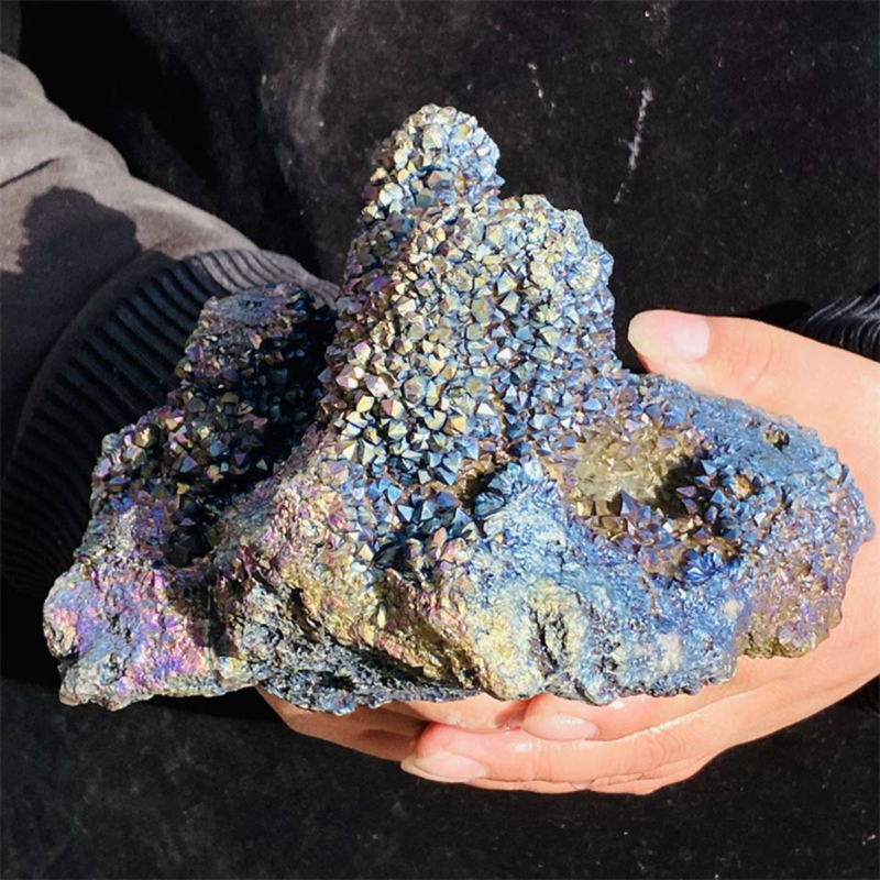 1810g Color Flame Aura Electroplate Agate Quartz Crystal Cluster Specimen