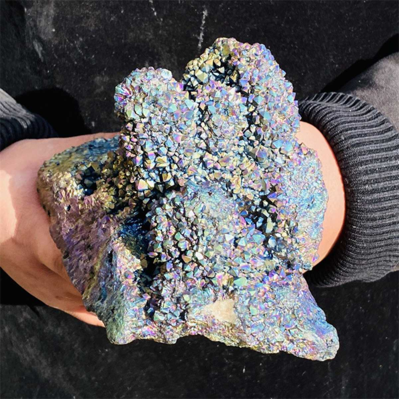 1810g Color Flame Aura Electroplate Agate Quartz Crystal Cluster Specimen