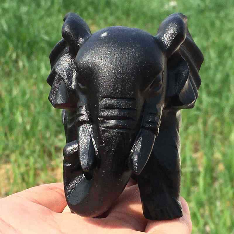 0.35kg Natural obsidian elephant carved Quartz Crystal skull Healing