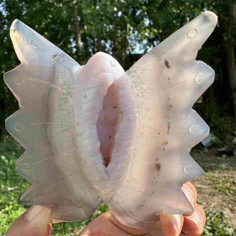 140g natural agate hand carved butterfly skull quartz crystal cluster reiki