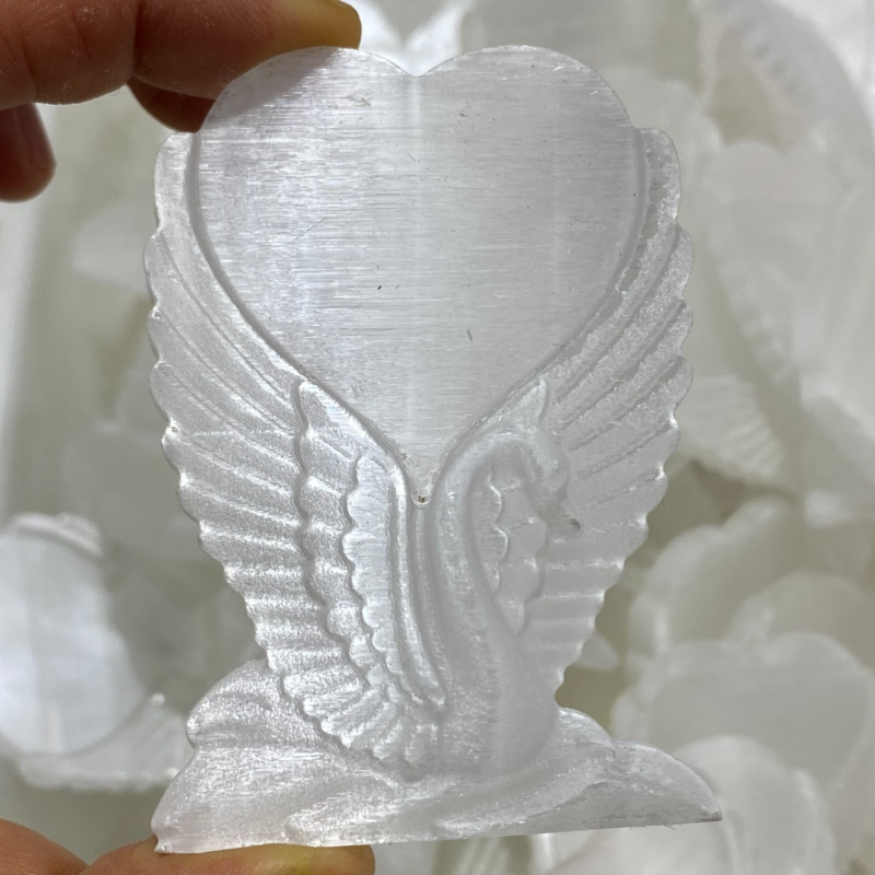 2.5”+ Natural Gypsum Selenite swan Hand Carved Quartz Crystal Reiki healing 1PC