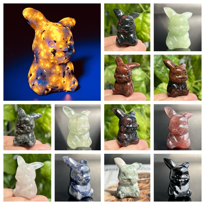 1.5" Natural quartz carved Pikachu skull Quartz crystal skull reiki healing