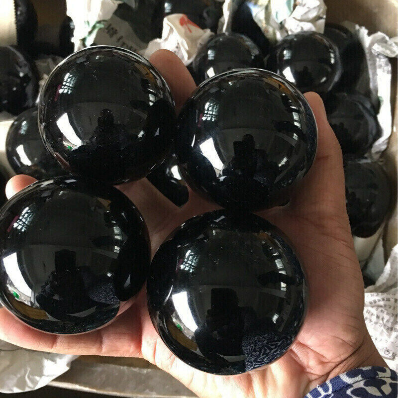 80MM Large Natural Black Obsidian Crystal Sphere Ball Healing Rock Stone DECOR