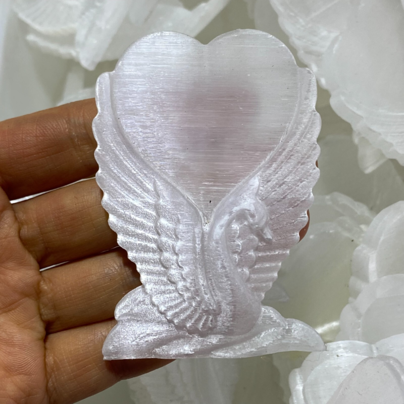 2.5”+ Natural Gypsum Selenite swan Hand Carved Quartz Crystal Reiki healing 1PC