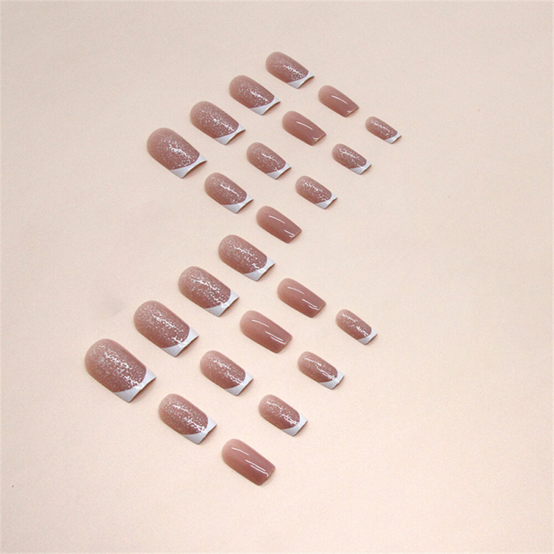 Nude Color Sparkly False Nail Medium Square Press on Nails for Nail Art 24pcs
