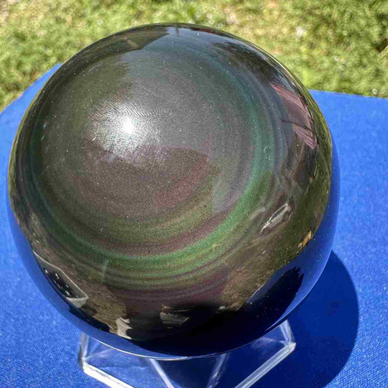 520g natural rainbow obsidian sphere cat's eye quartz crystal ball healing