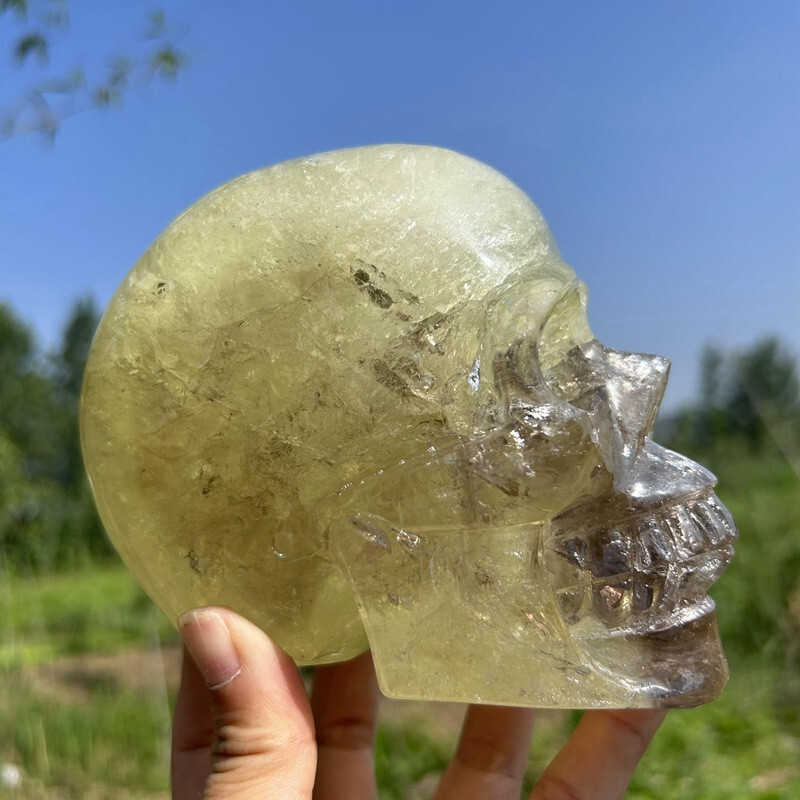 4.2LB Natural smoky citrine Skull Hand Quartz Crystal Skull Reiki Healing