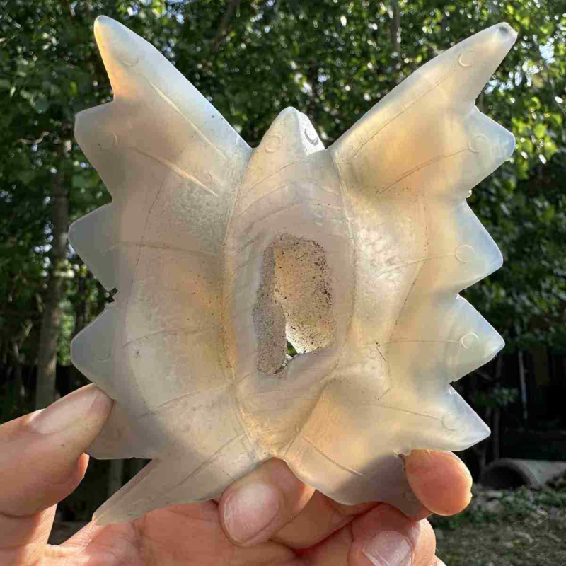 150g natural agate hand carved butterfly skull quartz crystal cluster reiki