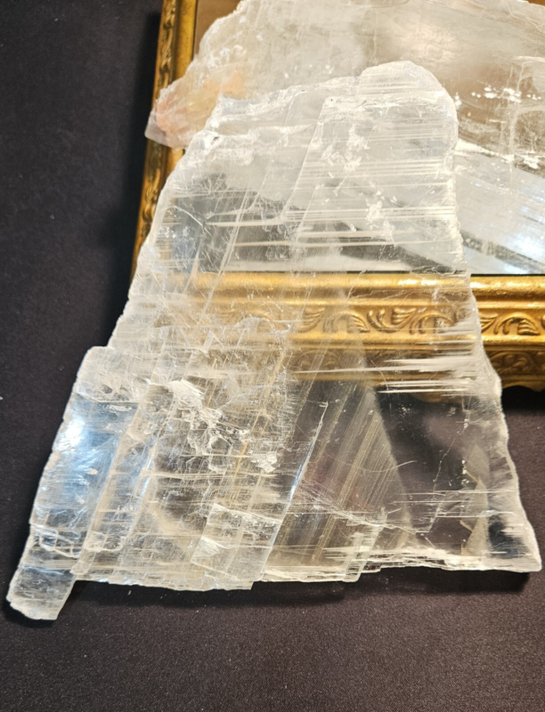 609g Natural Selenite Crystal Slab, Raw Phantom Slice, Gypsum Plate, Chakra