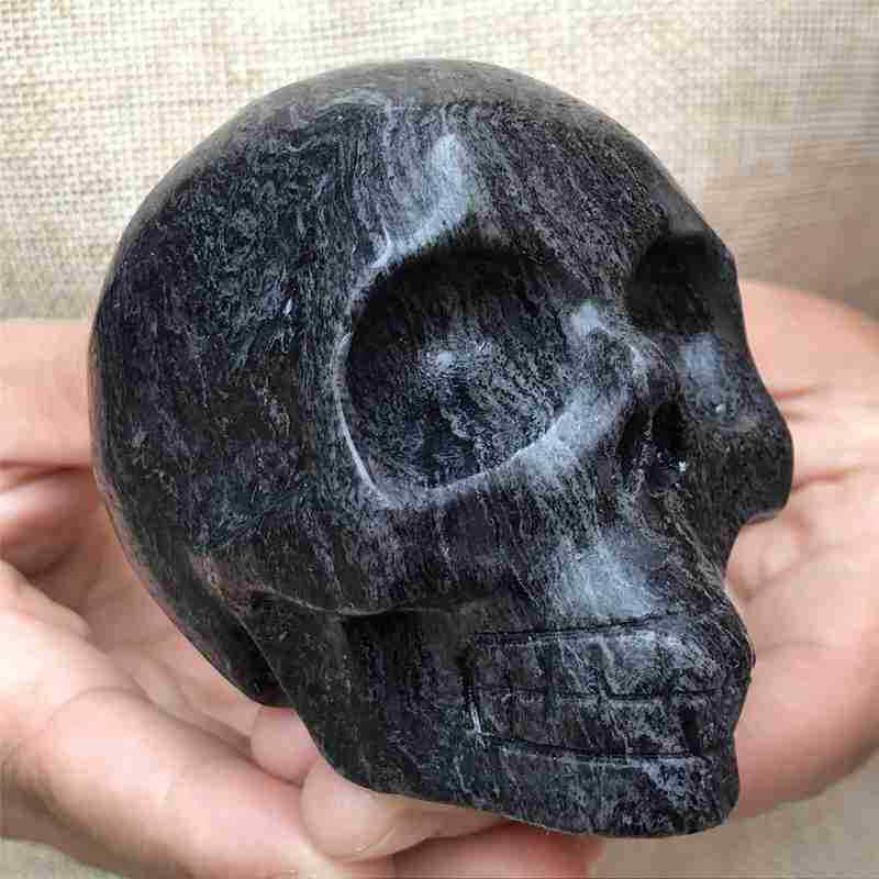 0.43Kg Natural black jade quartz skull carved Quartz Crystal skull Healing