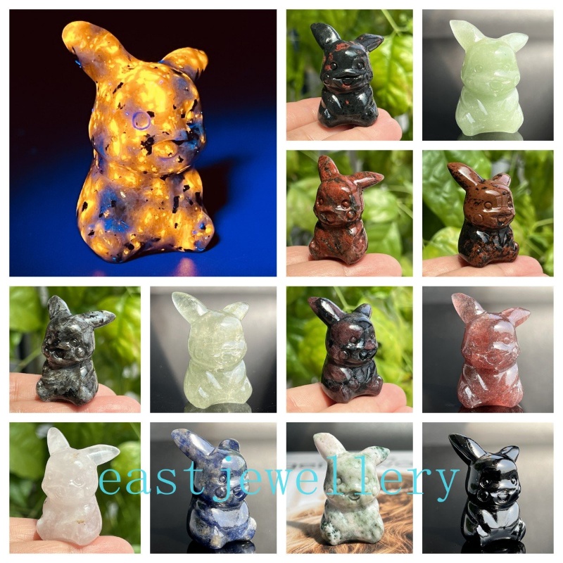 1.5" Natural quartz carved Pikachu skull Quartz crystal skull reiki healing