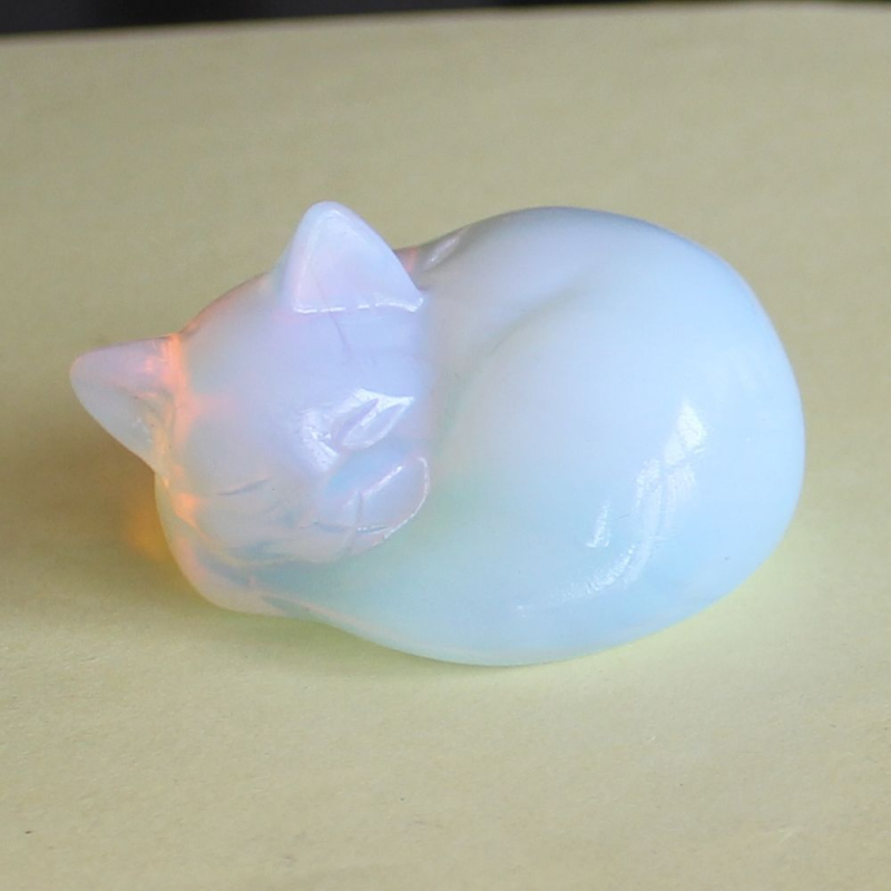 Carved crystal gemstone crystal sleeping cat figurine animal statue decor 2''