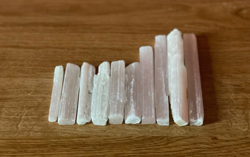 Selenite Crystal Wands (Lot of 10) Varying Sizes, Mineral Gypsum Stones