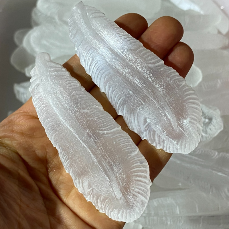 2"+Natural Gypsum Selenite feather Hand Carved Quartz Crystal Reiki healing 1PC