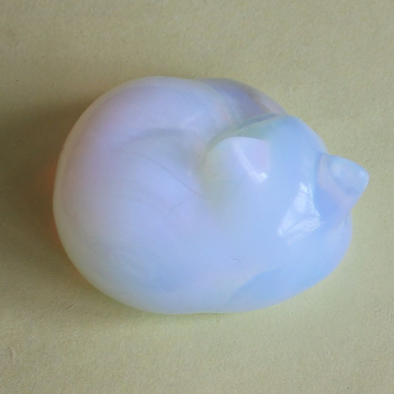 Carved crystal gemstone crystal sleeping cat figurine animal statue decor 2''