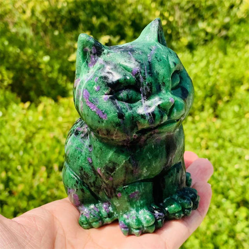 1pc Natural zoisite cat hand carved Quartz Crystal skull Reiki