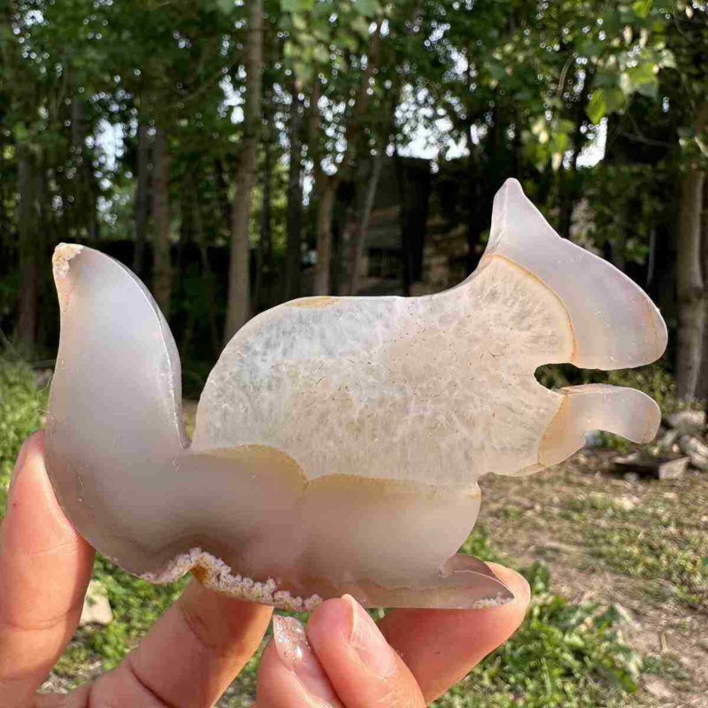 110g natural agate hand carved squirrel skull quartz crystal cluster reiki