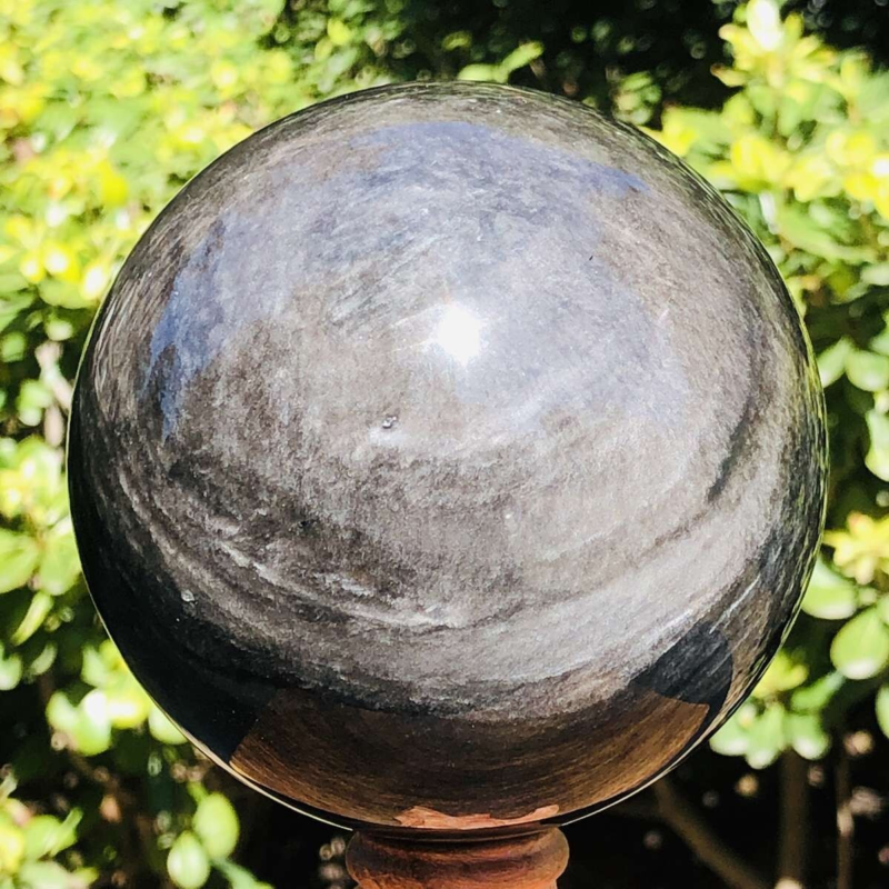 1130G HUGE Natural Silver Obsidian Sphere Crystal quartz Ball Healing 801