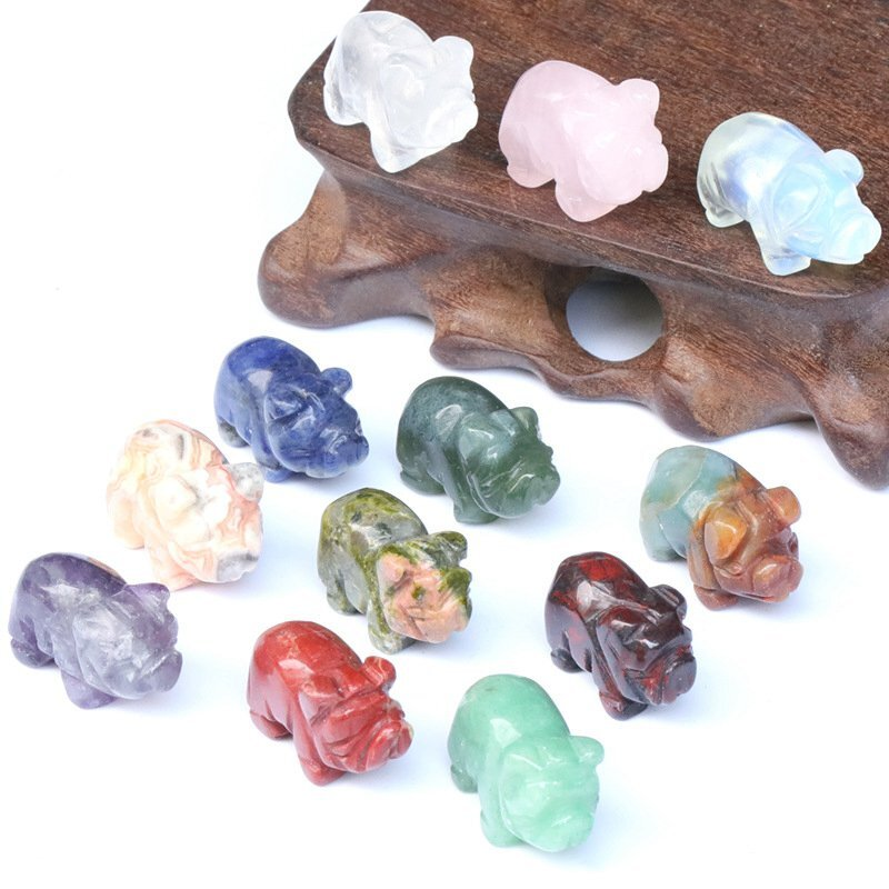 Natural Crystal Pig Animal Carved Cute Piglet Quartz Gemstone Piggy Healing Gift