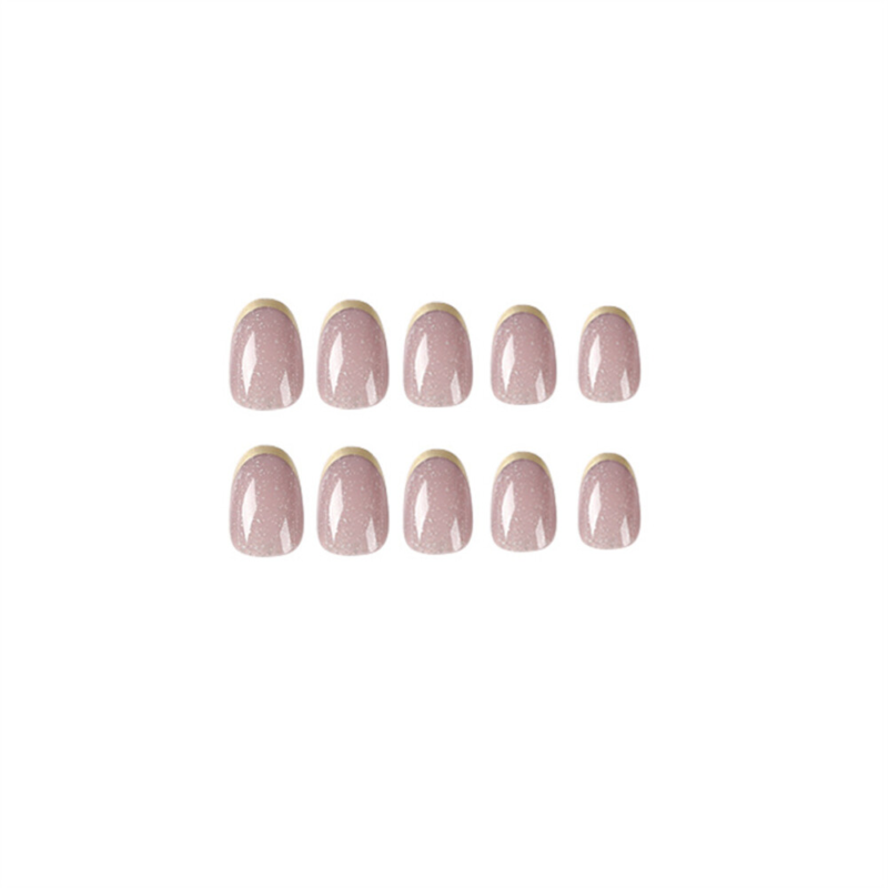 Shiny Gold French False Nail Short Almond Press on Nails for Nails Art 24pcs