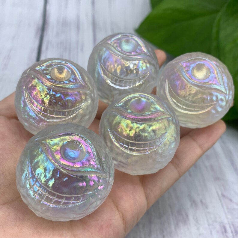 1pc Titanium Rainbow Melting stone ball Eye Ball Hand Carved Collection Heal