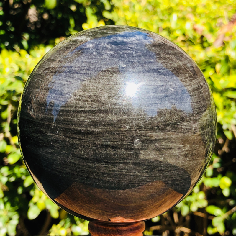 2.5LB TOP Natural Silver Obsidian Sphere Crystal quartz Ball Healing 797