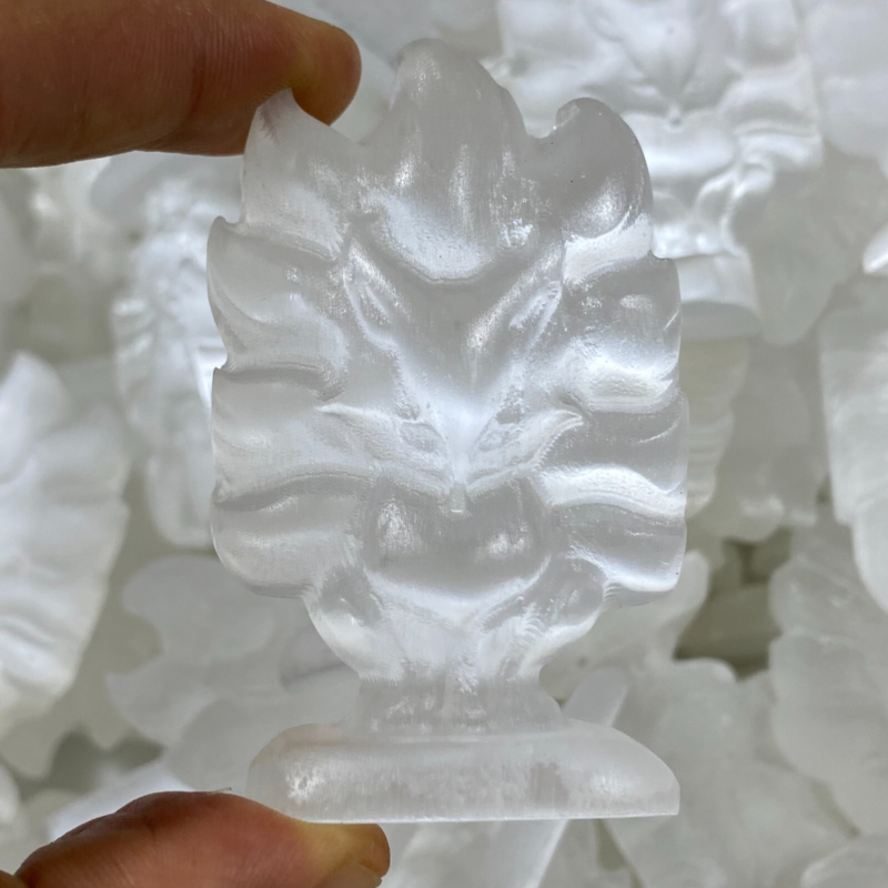 2"+Natural Gypsum Selenite fox Hand Carved Quartz Crystal Reiki healing 1PC