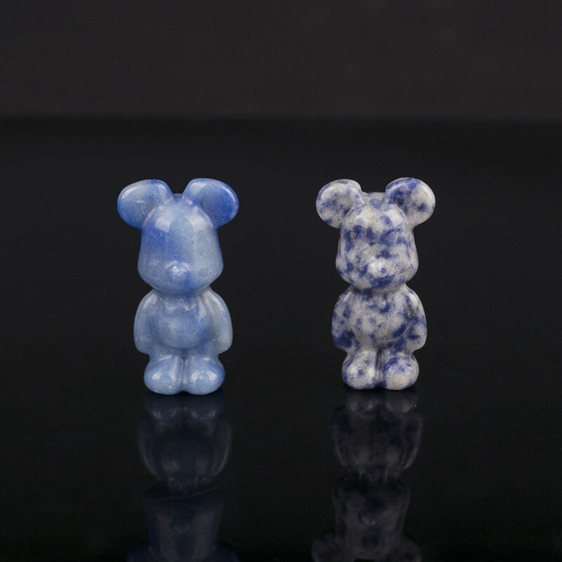 Natural Quartz Crystal Gloomy Little Bear Healing Gemstone Skull Carved Animal