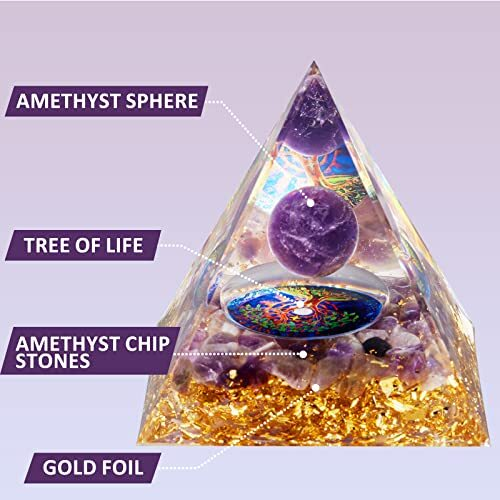 Orgone Pyramid - Orgonite Healing Amethyst Crystal Sphere Amethyst+Tree Of Life