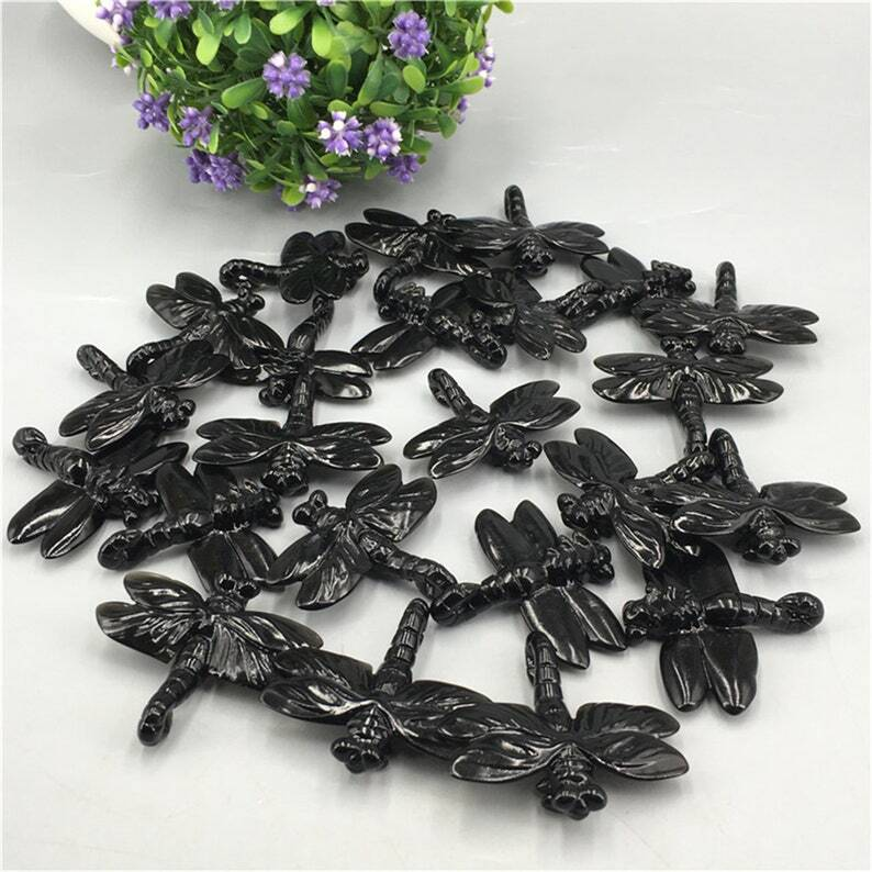 1pc Natural Obsidian Quartz Dragonfly Crystal Hand Carved animal Heal collection