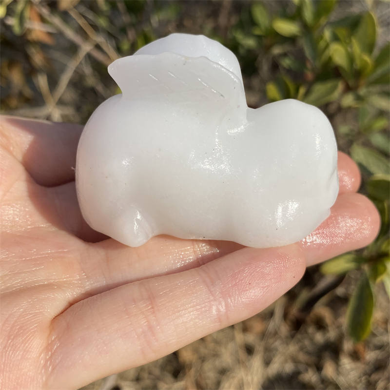 1pc Natural white jade Angel dog hand carved Quartz Crystal stone skull Reiki h