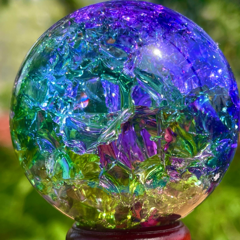 168G Natural Titanium Rainbow Quartz sphere Crystal ball Healing